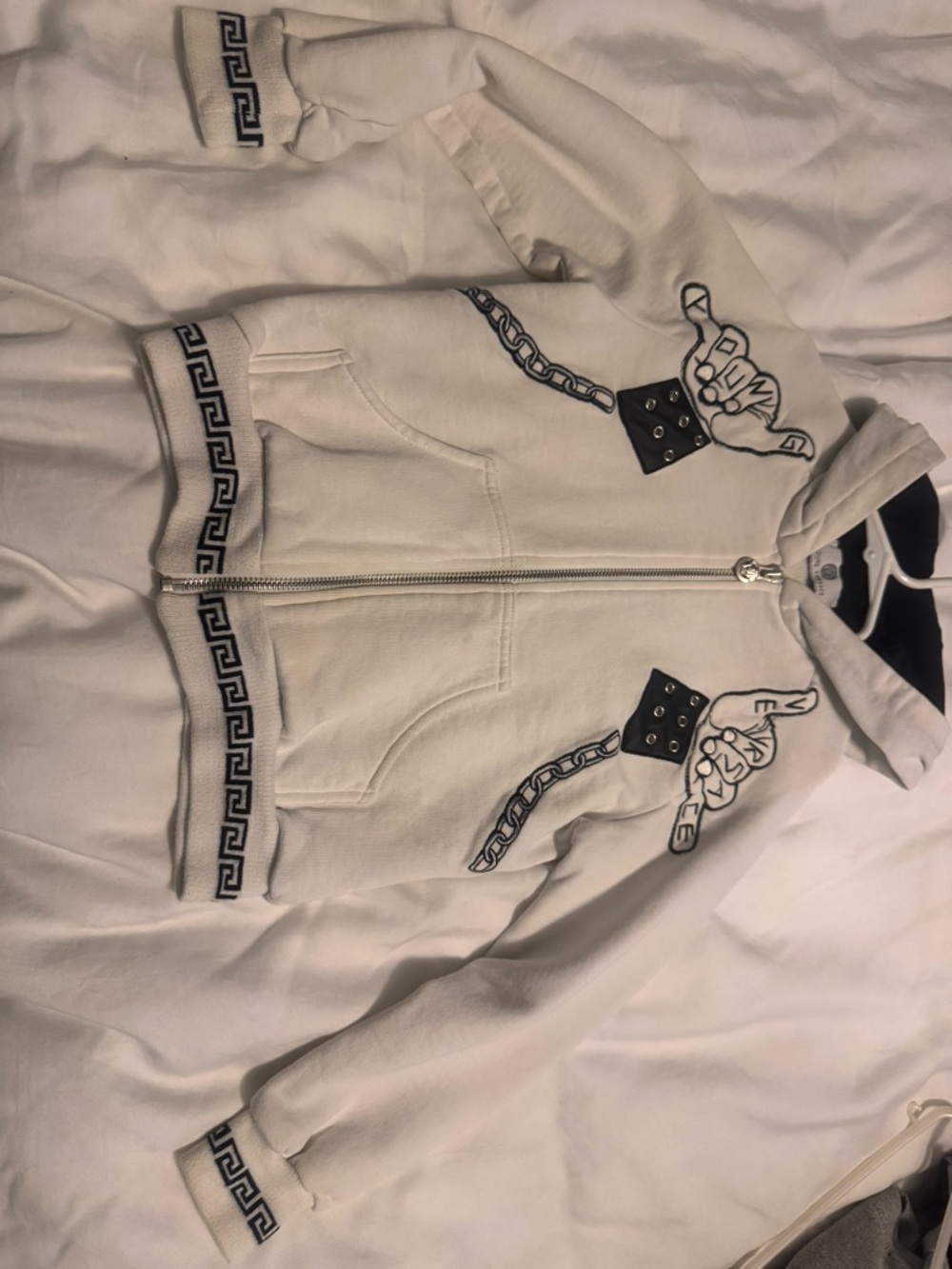 Versace White Hoodie with Black Greek Key Trim